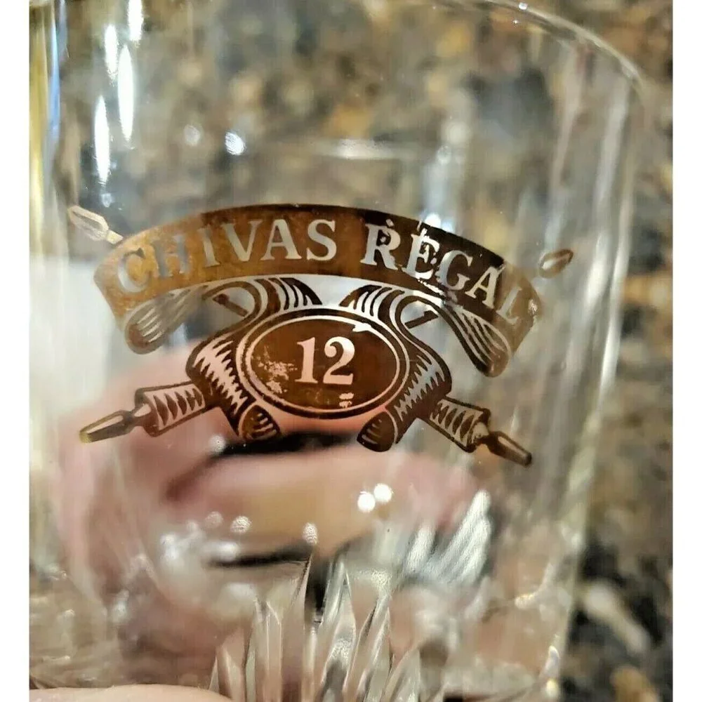 2 Chivas Regal 12 Clear Whiskey Lowball Short Rock Old Fashion Rastal Glass Cup